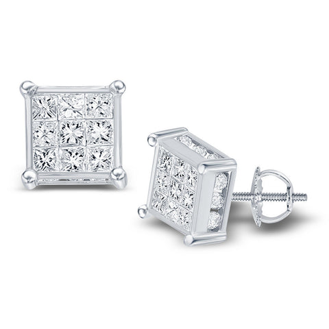 14kt White Gold Womens Princess Diamond Invisible Cluster Earrings 1/4 Cttw 112321 - shirin-diamonds
