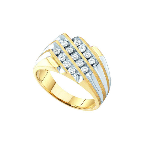 10kt Yellow Two-tone Gold Mens Round Channel-set Diamond Cluster Ring 1/2 Cttw 11232 - shirin-diamonds