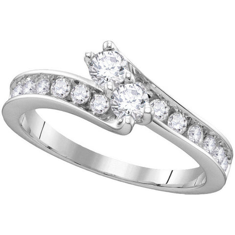 14kt White Gold Womens Round Diamond 2-stone Hearts Together Bridal Wedding Engagement Ring 1-3/8 Cttw 112647 - shirin-diamonds