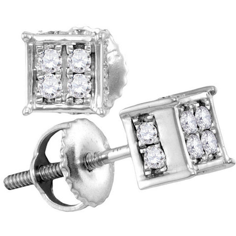 10kt White Gold Womens Round Diamond Square Cluster Screwback Earrings 1/4 Cttw 112830 - shirin-diamonds