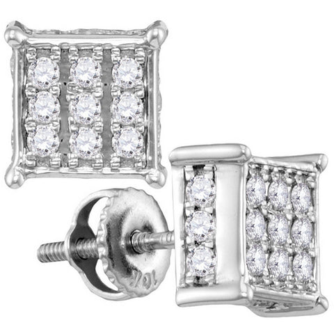 10kt White Gold Womens Round Diamond Square Cluster Screwback Earrings 1/2 Cttw 112834 - shirin-diamonds