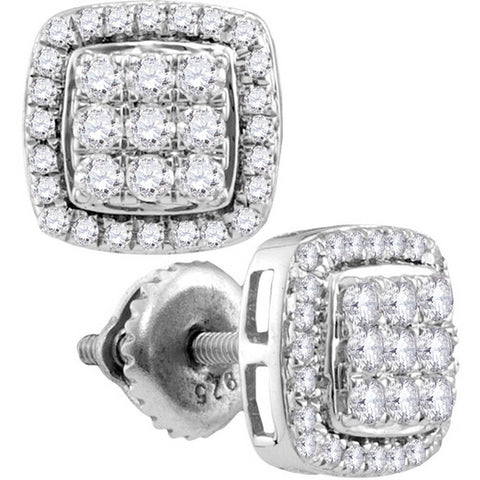 10kt White Gold Womens Round Diamond Square Cluster Screwback Earrings 7/8 Cttw 112962 - shirin-diamonds