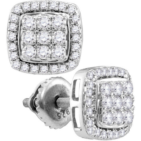 10kt White Gold Womens Round Diamond Square Cluster Earrings 1/2 Cttw 112963 - shirin-diamonds
