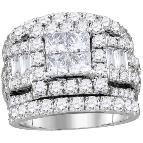 14kt White Gold Womens Princess Diamond Halo Bridal Wedding Engagement Ring Band Set 4.00 Cttw 113069 - shirin-diamonds