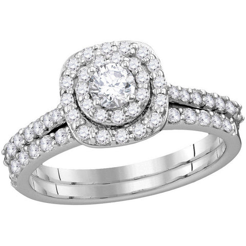 14kt White Gold Womens Round Diamond Double Halo Bridal Wedding Engagement Ring Band Set 1.00 Cttw 113074 - shirin-diamonds