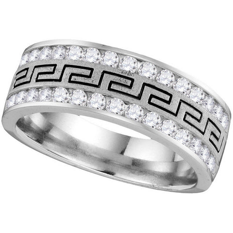 14kt White Gold Mens Round Diamond Grecco Band Wedding Anniversary Ring 1/4 Cttw 113085 - shirin-diamonds