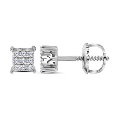 10kt White Gold Womens Round Diamond Square Cluster Screwback Earrings 1/6 Cttw 113146 - shirin-diamonds