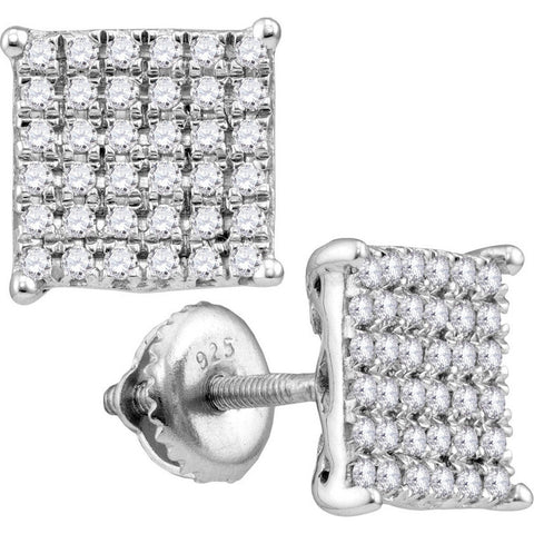 10kt White Gold Womens Round Diamond Square Cluster Earrings 1/4 Cttw 113147 - shirin-diamonds