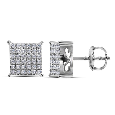 10kt White Gold Womens Round Diamond Square Cluster Screwback Earrings 1/2 Cttw 113148 - shirin-diamonds