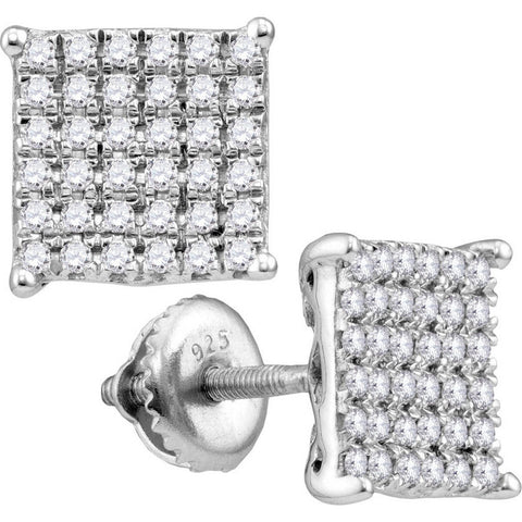 10kt White Gold Womens Round Diamond Square Cluster Screwback Earrings 1.00 Cttw 113150 - shirin-diamonds