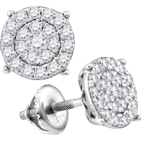 10kt White Gold Womens Round Diamond Cluster Earrings 1.00 Cttw 113154 - shirin-diamonds