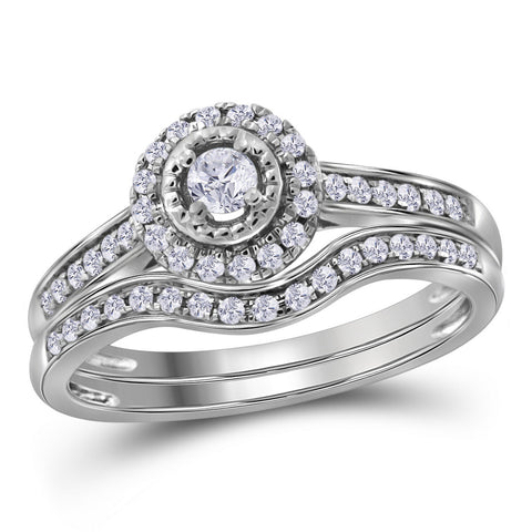 10kt White Gold Womens Round Diamond Halo Bridal Wedding Engagement Ring Band Set 1/3 Cttw 113229 - shirin-diamonds
