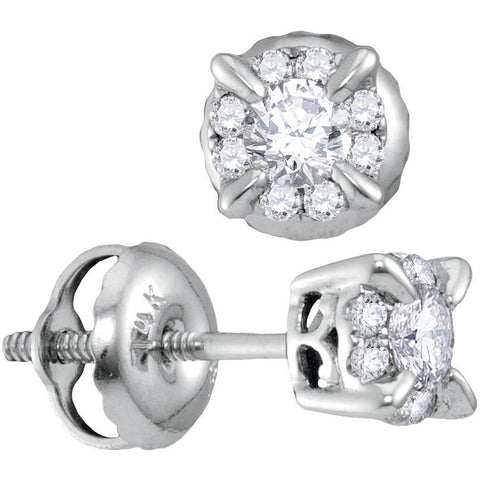 14kt White Gold Womens Round Diamond Framed Solitaire Screwback Stud Earrings 1/4 Cttw 113234 - shirin-diamonds