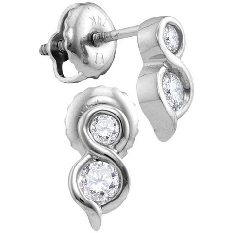 14kt White Gold Womens Round Diamond 2-stone Hearts Together Screwback Stud Earrings 1/4 Cttw 113246 - shirin-diamonds