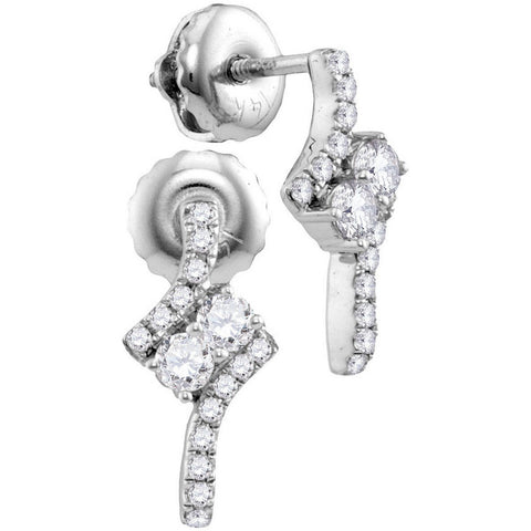 14kt White Gold Womens Round Diamond 2-stone Earrings 1/4 Cttw 113249 - shirin-diamonds