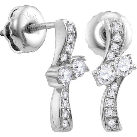14kt White Gold Womens Round Diamond 2-stone Hearts Together Screwback Stud Earrings 1/4 Cttw 113250 - shirin-diamonds