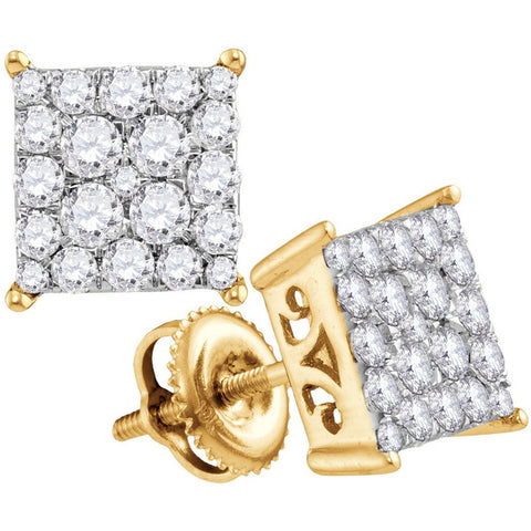 10kt Yellow Gold Womens Round Diamond Square Cluster Stud Earrings 1.00 Cttw 113305 - shirin-diamonds