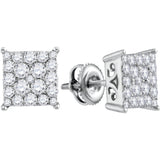 10kt White Gold Womens Round Diamond Square Cluster Stud Earrings 1.00 Cttw 113307 - shirin-diamonds