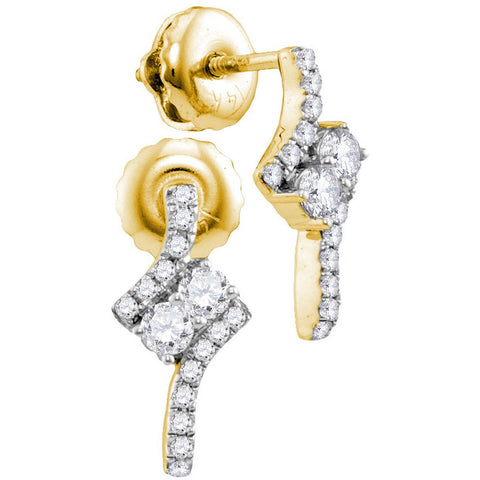 14kt Yellow Gold Womens Round Diamond 2-stone Earrings 1/4 Cttw 113356 - shirin-diamonds
