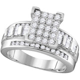 10kt White Gold Womens Round Diamond Rectangle Cluster Bridal Wedding Engagement Ring 3/4 Cttw - Size 8 113387 - shirin-diamonds