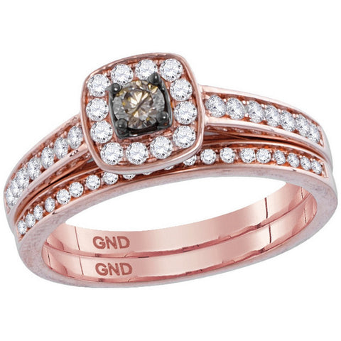 14kt Rose Gold Womens Round Cognac-brown Colored Diamond Bridal Wedding Engagement Ring Band Set 1/2 Cttw 113448 - shirin-diamonds