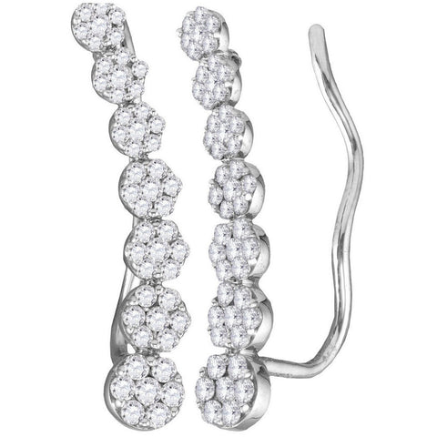 10kt White Gold Womens Round Diamond Cluster Climber Earrings 1/2 Cttw 113470 - shirin-diamonds