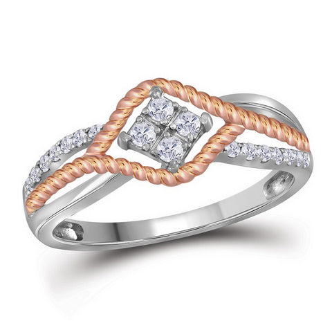10kt Two-tone Gold Womens Round Diamond Rope Rose-tone Band Ring 1/5 Cttw 113513 - shirin-diamonds