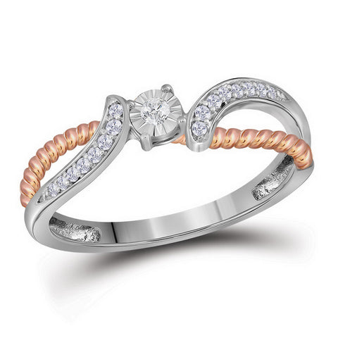 10kt White Gold Womens Round Diamond Rose-tone Rope Bridal Wedding Engagement Ring 1/10 Cttw 113514 - shirin-diamonds