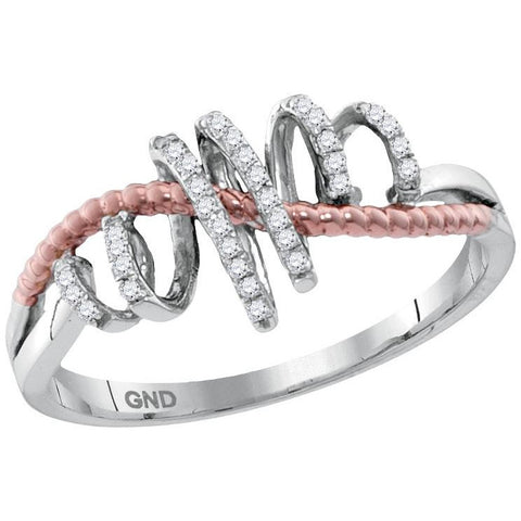 10kt White Gold Womens Round Diamond Pink-tone Rope Spiral Band Ring 1/10 Cttw 113519 - shirin-diamonds