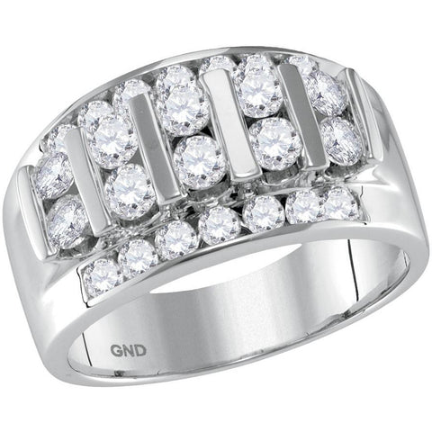 14kt White Gold Mens Round Channel-set Diamond Striped Wedding Band Ring 2.00 Cttw 113535 - shirin-diamonds