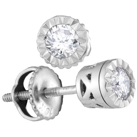 10kt White Gold Womens Round Diamond Solitaire Screwback Stud Earrings 1/4 Cttw 113551 - shirin-diamonds