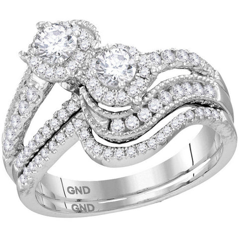 14kt White Gold Womens Round Diamond 2-stone Bridal Wedding Engagement Ring Band Set 1.00 Cttw 113568 - shirin-diamonds