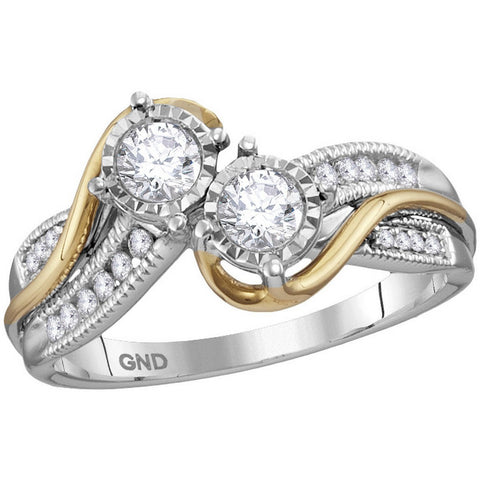 14kt White Two-tone Gold Womens Round Diamond 2-stone Bridal Wedding Engagement Ring 1/2 Cttw (Certified) 113579 - shirin-diamonds