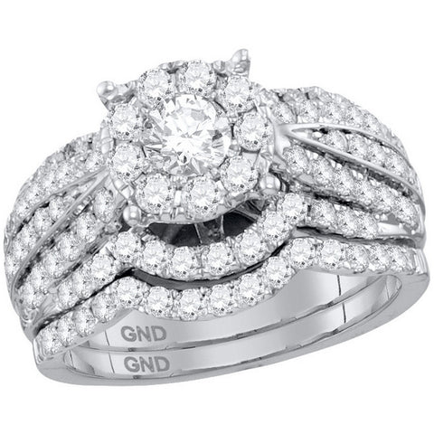 14kt White Gold Womens Round Diamond Halo Bridal Wedding Engagement Ring Band Set 1-3/4 Cttw 113711 - shirin-diamonds