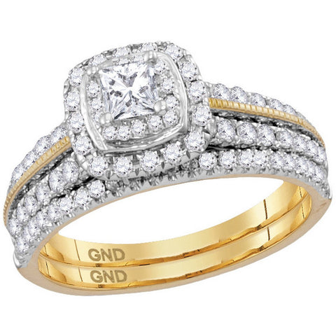 14kt Yellow Gold Womens Princess Diamond Certified Milgrain Halo Bridal Wedding Engagement Ring Band Set 1.00 Cttw 113720 - shirin-diamonds