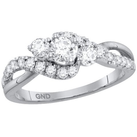 14kt White Gold Womens Round Diamond 3-stone Bridal Wedding Engagement Ring 7/8 Cttw (Certified) 113745 - shirin-diamonds