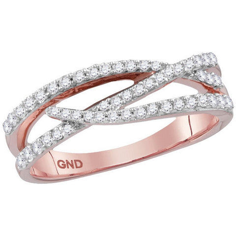 10kt Rose Gold Womens Round Diamond Crossover Woven Band Ring 1/3 Cttw 113812 - shirin-diamonds