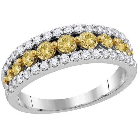 14kt White Gold Womens Round Yellow Colored Diamond Parallel Stripe Band Ring 1/2 Cttw 113816 - shirin-diamonds