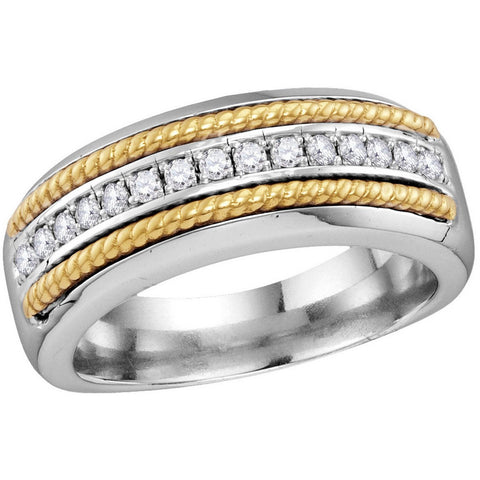 10kt White Gold Mens Round Pave-set Diamond Yellow-tone Rope Wedding Band 3/8 Cttw 114028 - shirin-diamonds