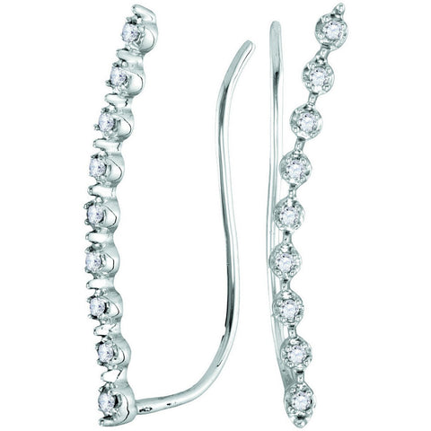 10kt White Gold Womens Round Diamond Climber Earrings 1/20 Cttw 114055 - shirin-diamonds