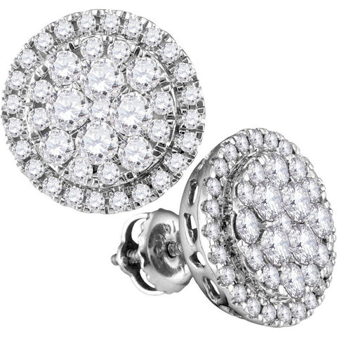 14kt White Gold Womens Round Diamond Flower Cluster Circle Frame Earrings 1.00 Cttw 114085 - shirin-diamonds