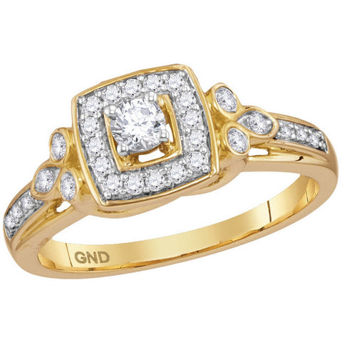 10kt Yellow Gold Womens Round Diamond Round Halo Bridal Wedding Engagement Ring 1/3 Cttw 114136 - shirin-diamonds