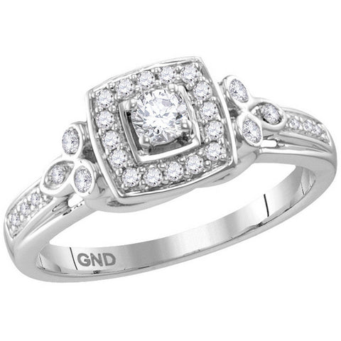 10kt White Gold Womens Round Diamond Round Halo Bridal Wedding Engagement Ring 1/3 Cttw 114137 - shirin-diamonds