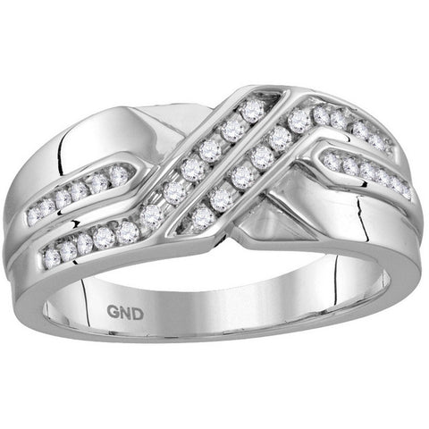 10kt White Gold Mens Round Diamond Two Row Wedding Anniversary Band Ring 1/4 Cttw 114159 - shirin-diamonds