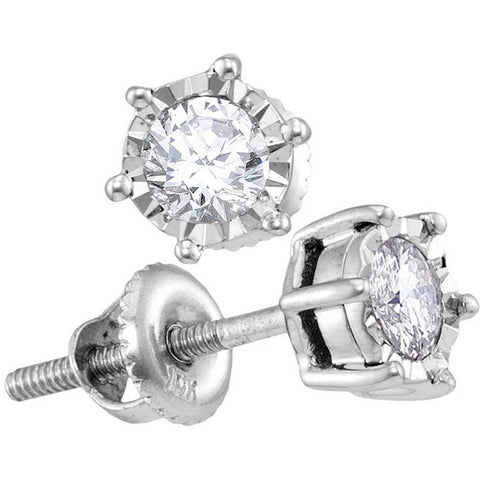 10kt White Gold Womens Round Diamond Solitaire Screwback Stud Earrings 1/4 Cttw 114184 - shirin-diamonds
