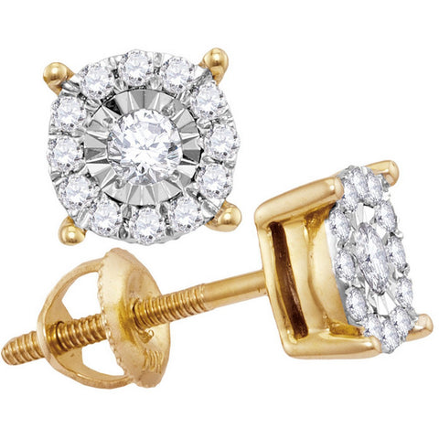 10kt Yellow Gold Womens Round Diamond Solitaire Cluster Stud Earrings 1/4 Cttw 114199 - shirin-diamonds