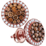 14kt Rose Gold Womens Round Cognac-brown Colored Diamond Circle Frame Cluster Earrings 1.00 Cttw 114201 - shirin-diamonds