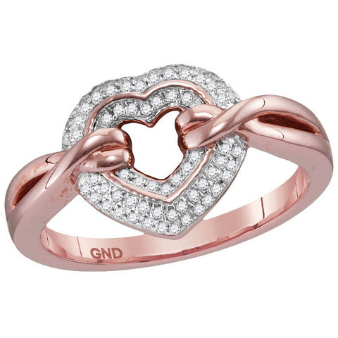10kt Rose Gold Womens Round Diamond Heart Love Ring 1/5 Cttw 114219 - shirin-diamonds