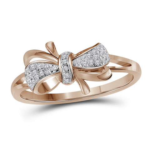 10kt Rose Gold Womens Round Diamond Ribbon Bow Knot Ring 1/10 Cttw 114270 - shirin-diamonds