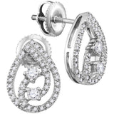 10kt White Gold Womens Round Diamond 2-stone Teardrop Screwback Earrings 1/4 Cttw 114332 - shirin-diamonds